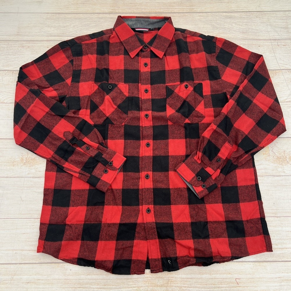 Men's Flannel Shirt Adult Medium Red Colorful Plaid Button Up Size XL